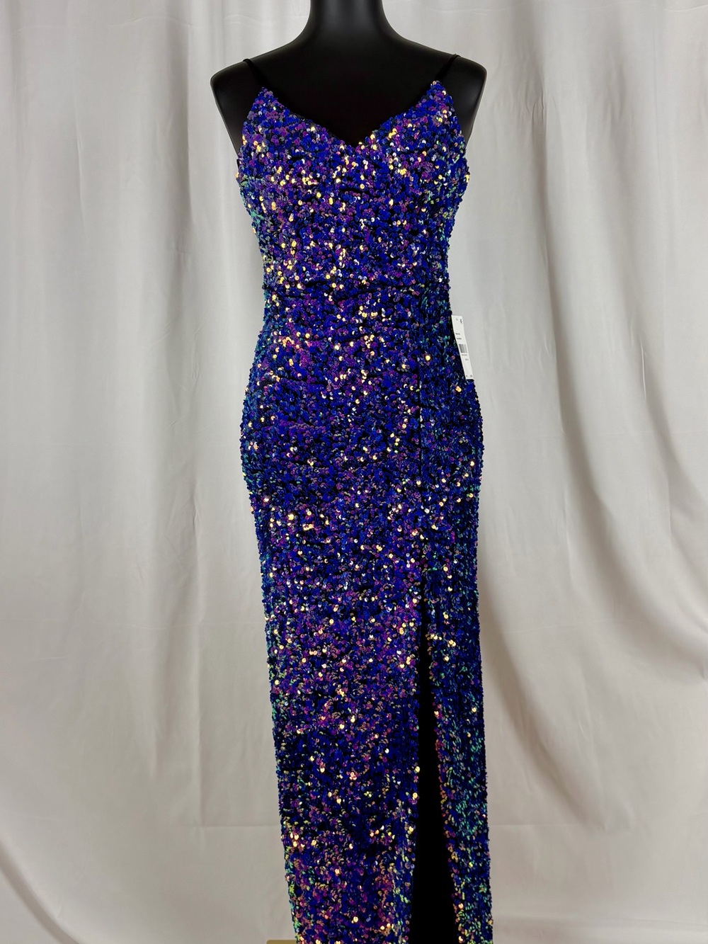 Dazzling Sequin Prom Dress in Iridescent Purple-Pink with high slit
